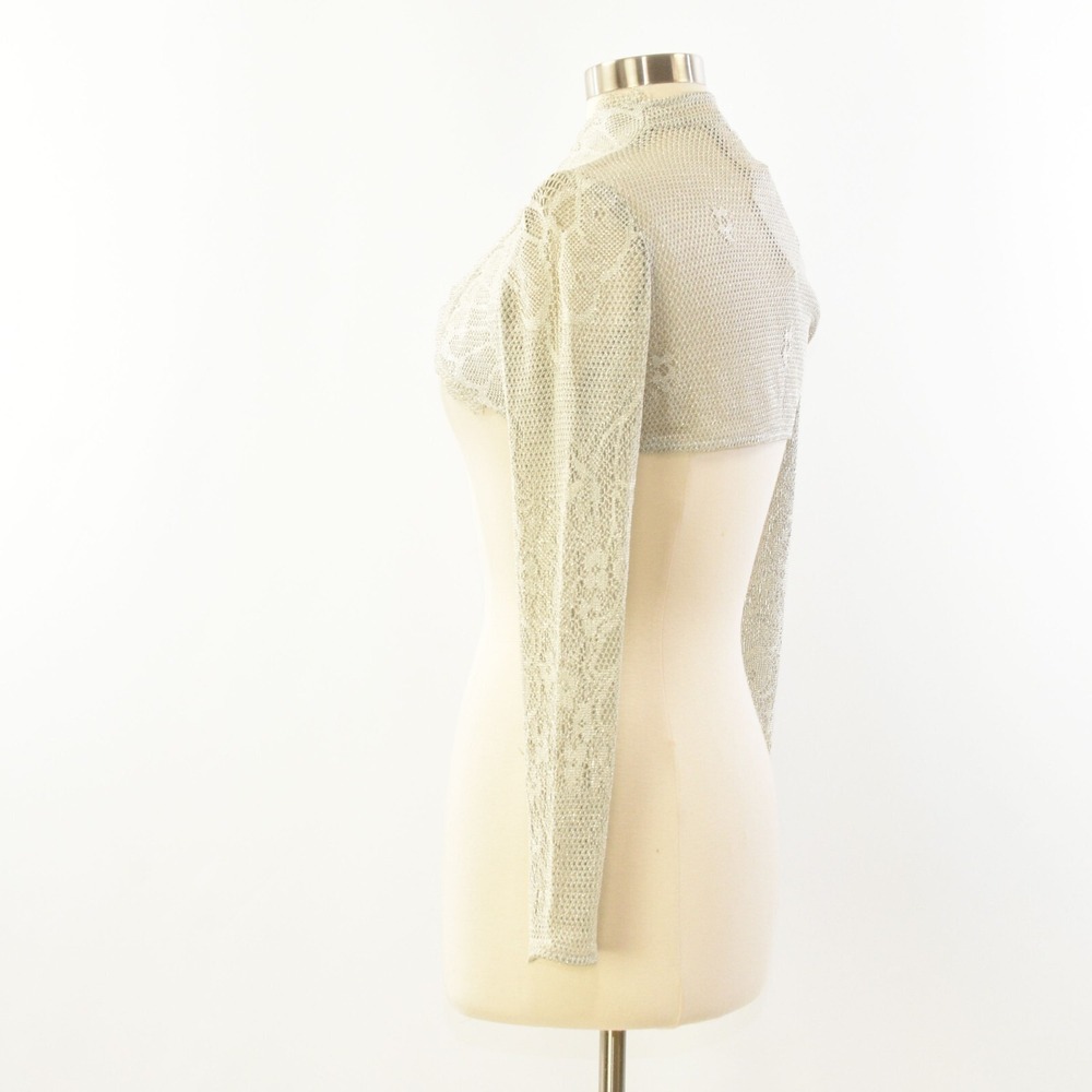 Joseph Ribkoff Scalloped Silver Shrug Stand Up Collar Avante Garde 6 - Picture 3 of 7